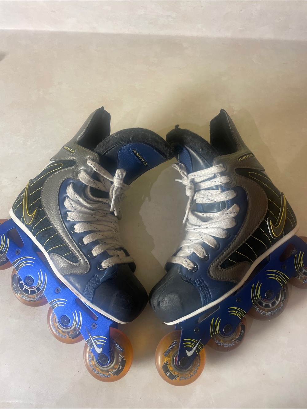 Nike Kids Navy Blue and Gray Roller Skates with Yellow Accents